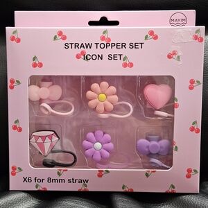Mayim Straw Topper Set - Pink and Purple Set Of 6 NEW